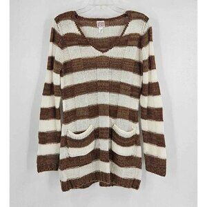 Canyon River Blue Womens Brown White Knit Ribbed Sweater Pockets Sz L